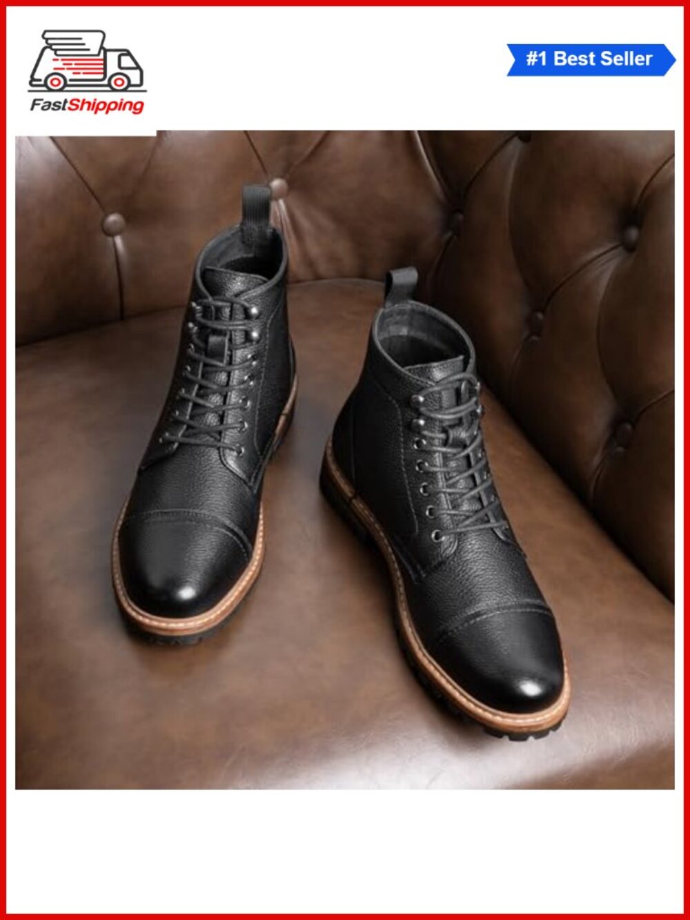Men's Top-Grain Pebbled Leather Lace-Up Cap Toe Dress Boots - Picture 2 of 6